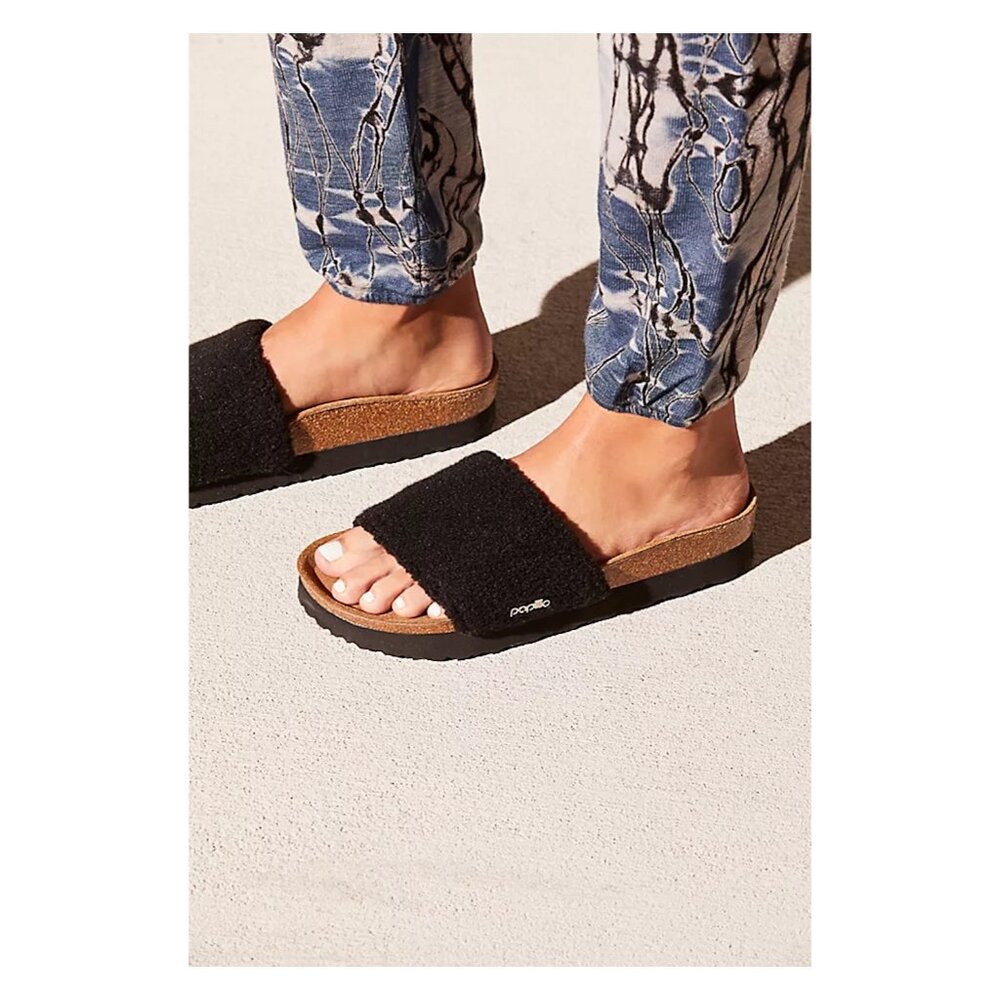 Papillio Black Fuzzy Sandals